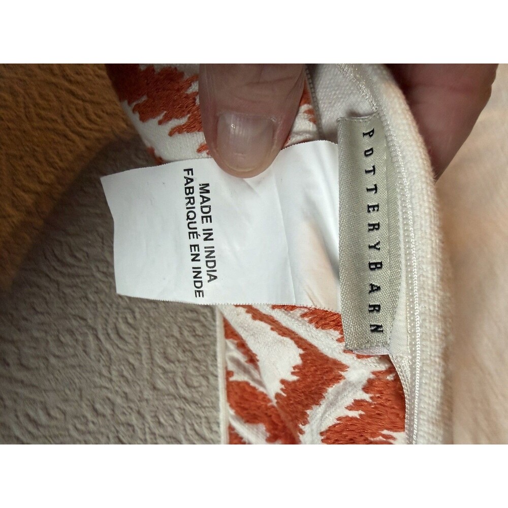 Pottery Barn Orange Geometric  pillow cover 20” X 20” decorative Square Zip - Picture 4 of 4